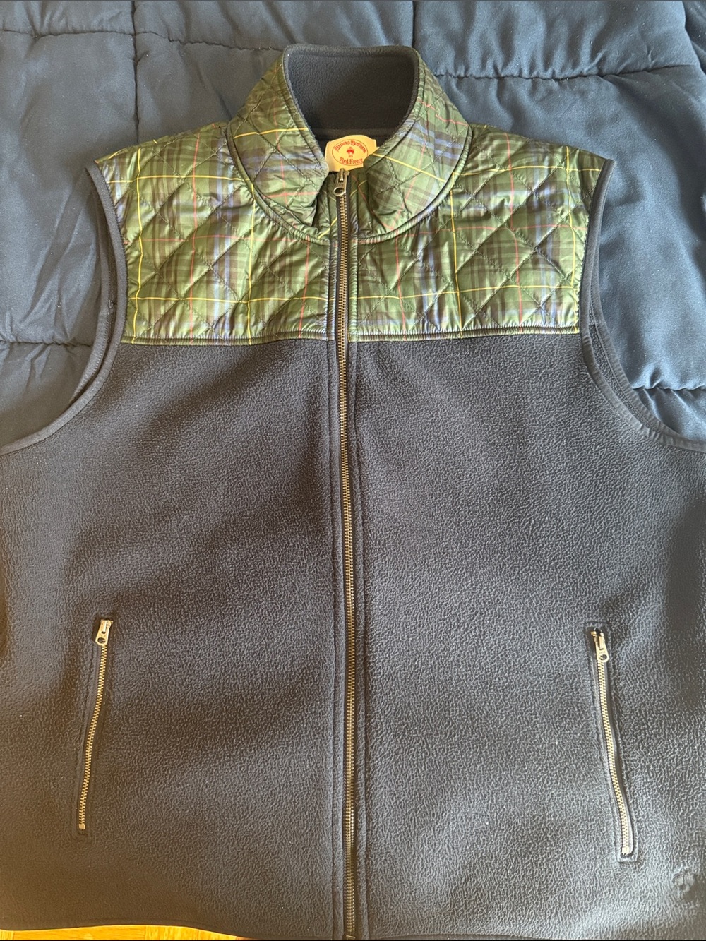 Brooks Brothers Black Fleece Vest with Olive Plaid Yoke XL